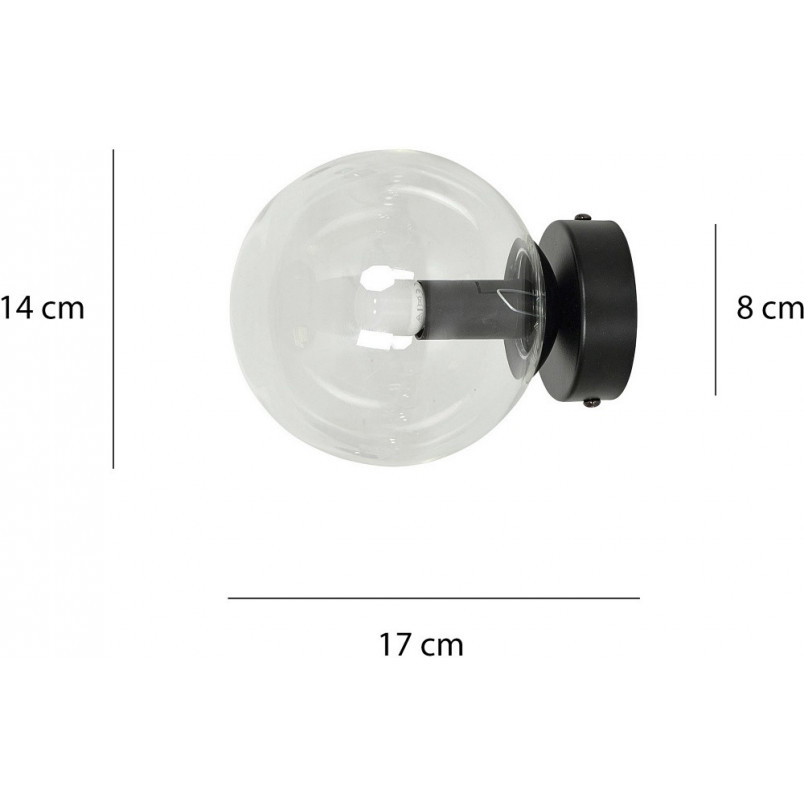 Kinkiet szklany kula Rossi Emibig | 15cm | Czarno-przezroczysty
