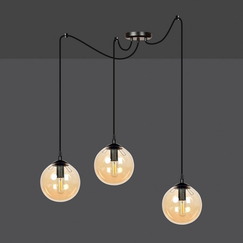 Lampa wisząca Gigi III - 3 szklane kule, czarno-miodowa | Emibig