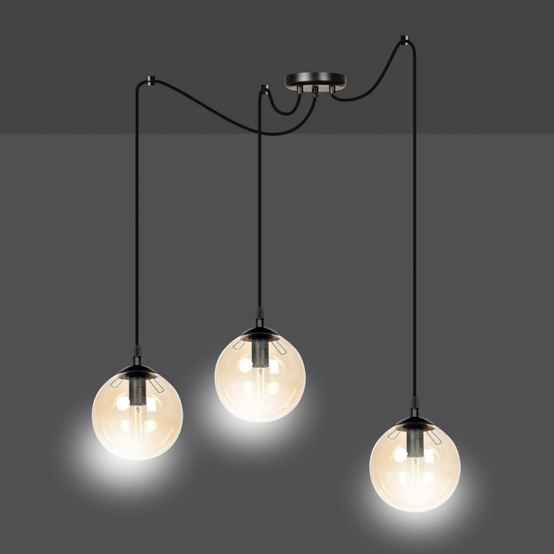 Lampa wisząca Gigi III - 3 szklane kule, czarno-miodowa | Emibig