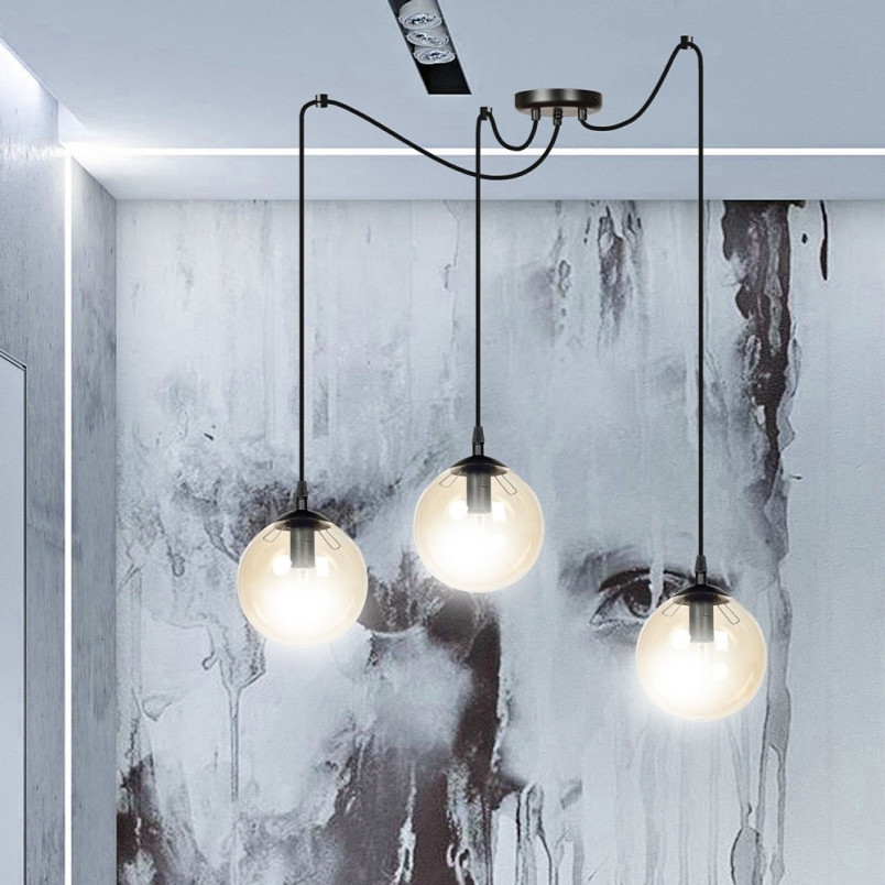 Lampa wisząca Gigi III - 3 szklane kule, czarno-miodowa | Emibig