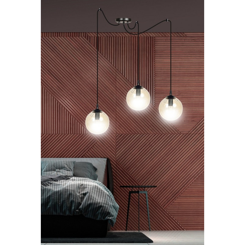Lampa wisząca Gigi III - 3 szklane kule, czarno-miodowa | Emibig