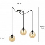Lampa wisząca Gigi III - 3 szklane kule, czarno-miodowa | Emibig