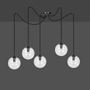Lampa wisząca Gigi V - szklane kule, czarno-przezroczysta | Emibig