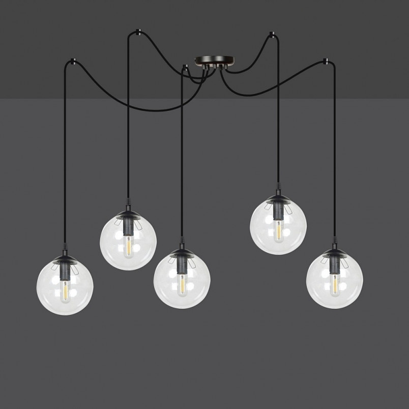 Lampa wisząca Gigi V - szklane kule, czarno-przezroczysta | Emibig