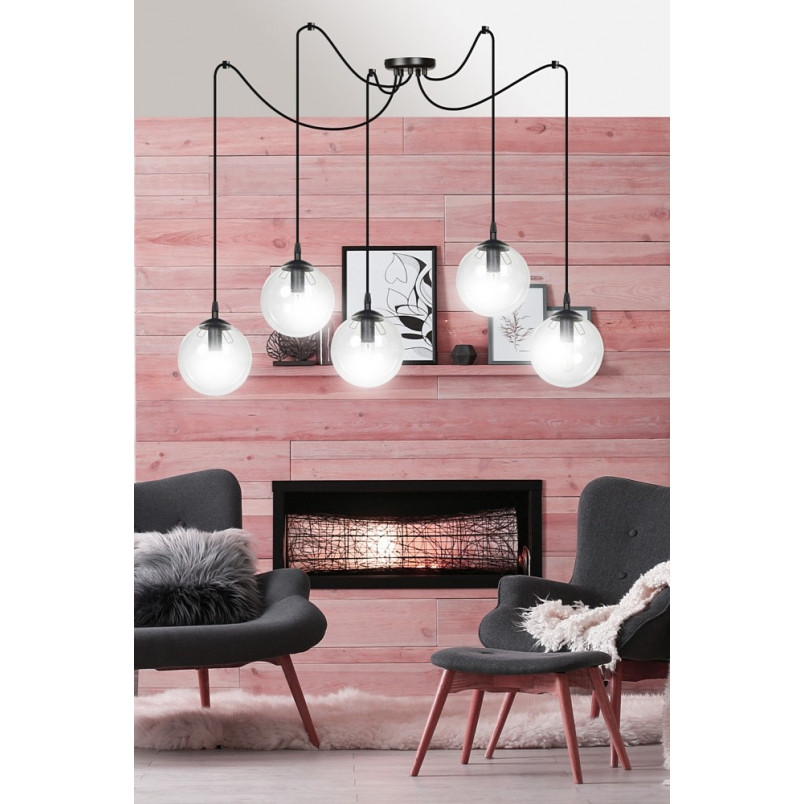 Lampa wisząca Gigi V - szklane kule, czarno-przezroczysta | Emibig