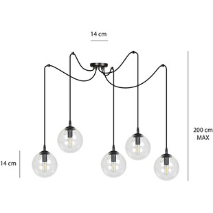 Lampa wisząca Gigi V - szklane kule, czarno-przezroczysta | Emibig