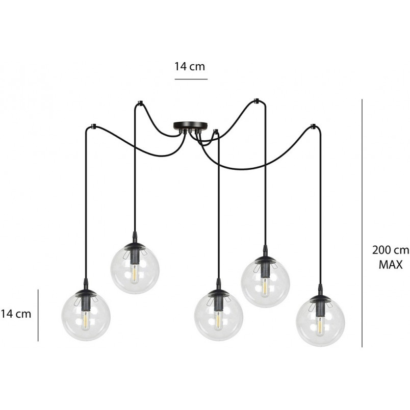 Lampa wisząca Gigi V - szklane kule, czarno-przezroczysta | Emibig