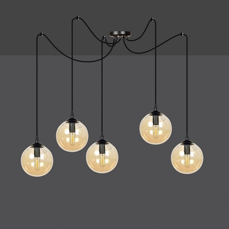 Lampa Wisząca Gigi V - Szkło Bursztynowe i Czarno-Miodowe | Emibig