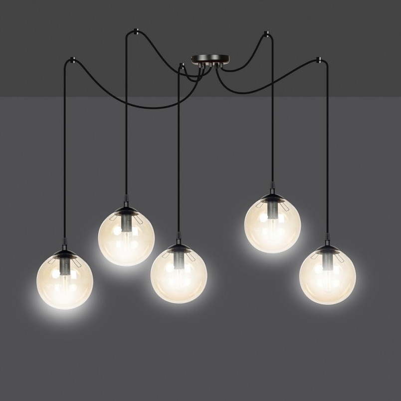 Lampa Wisząca Gigi V - Szkło Bursztynowe i Czarno-Miodowe | Emibig