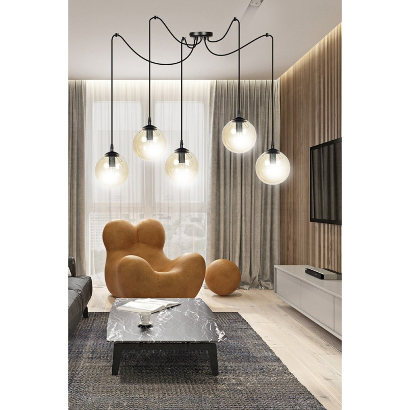 Lampa Wisząca Gigi V - Szkło Bursztynowe i Czarno-Miodowe | Emibig