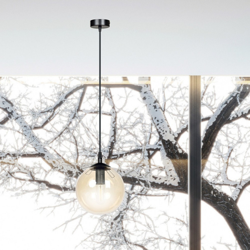 Lampa wisząca Cosmo - szklana kula, bursztynowy odcień | Emibig