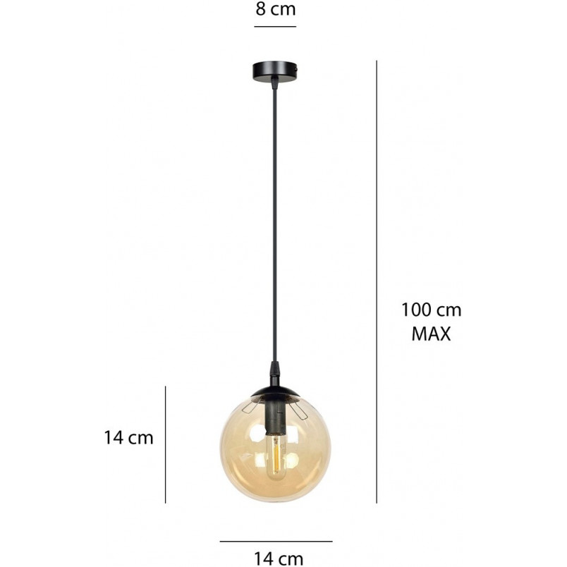 Lampa wisząca Cosmo - szklana kula, bursztynowy odcień | Emibig