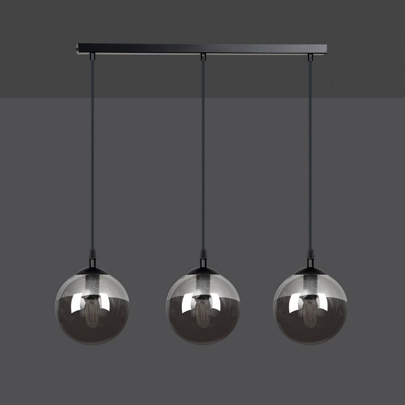 Lampa wisząca Cosmo III - 3 szklane kule, czarno-grafitowa | Emibig
