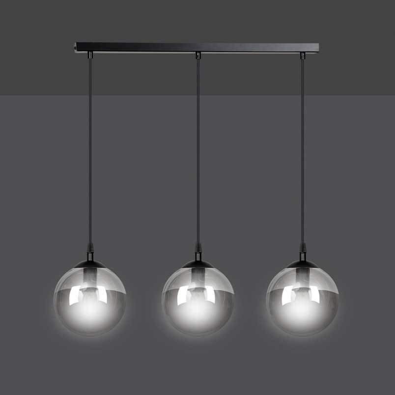 Lampa wisząca Cosmo III - 3 szklane kule, czarno-grafitowa | Emibig