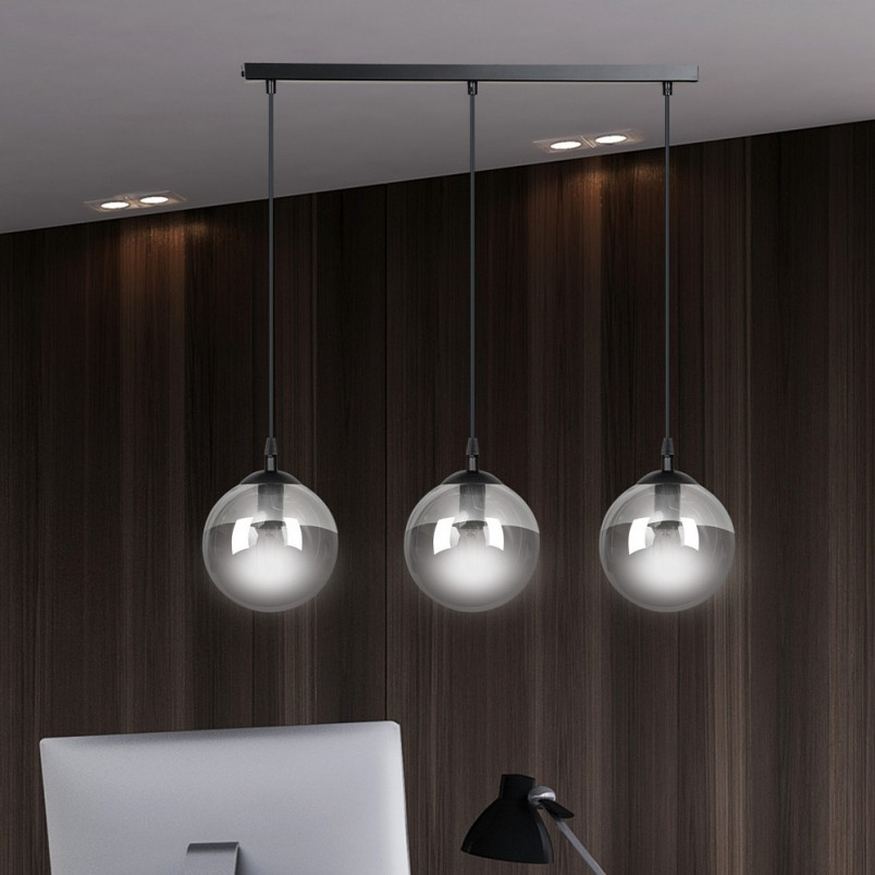 Lampa wisząca Cosmo III - 3 szklane kule, czarno-grafitowa | Emibig