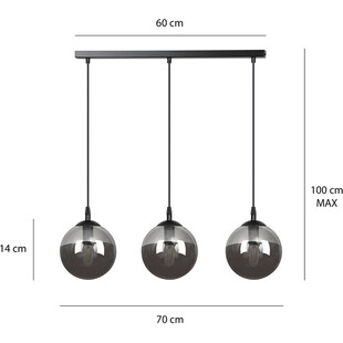 Lampa wisząca Cosmo III - 3 szklane kule, czarno-grafitowa | Emibig