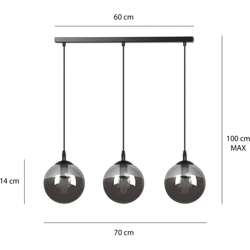 Lampa wisząca Cosmo III - 3 szklane kule, czarno-grafitowa | Emibig