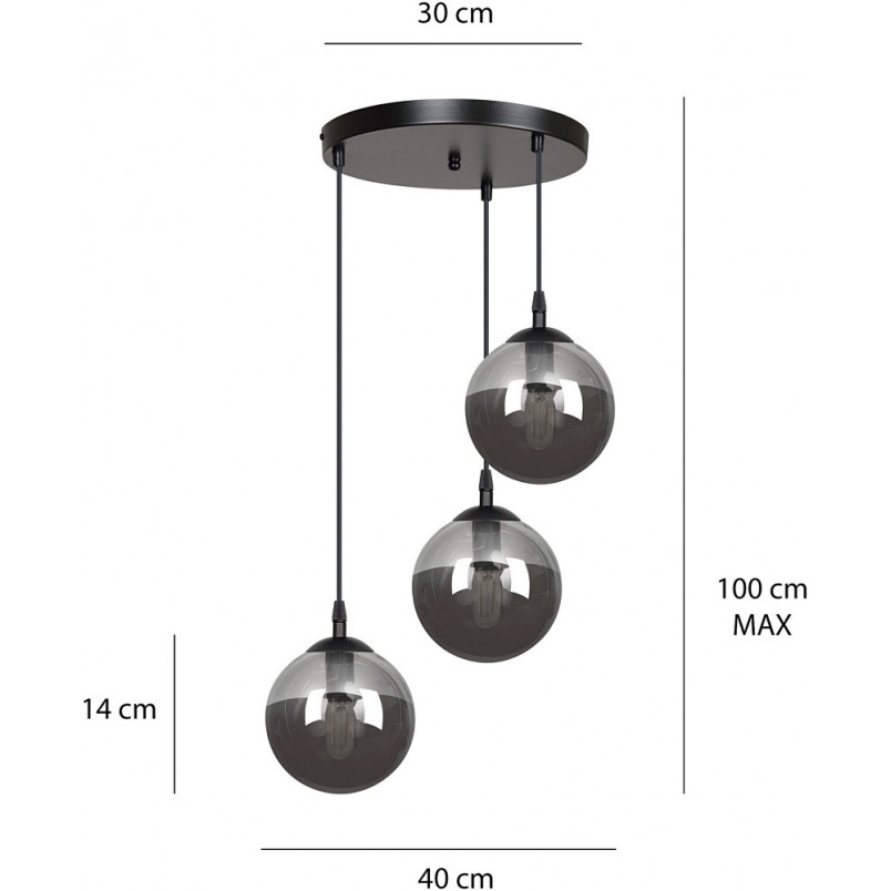Lampa Wisząca Cosmo III Emibig | Szkło, 40cm, Czarno-Grafitowa