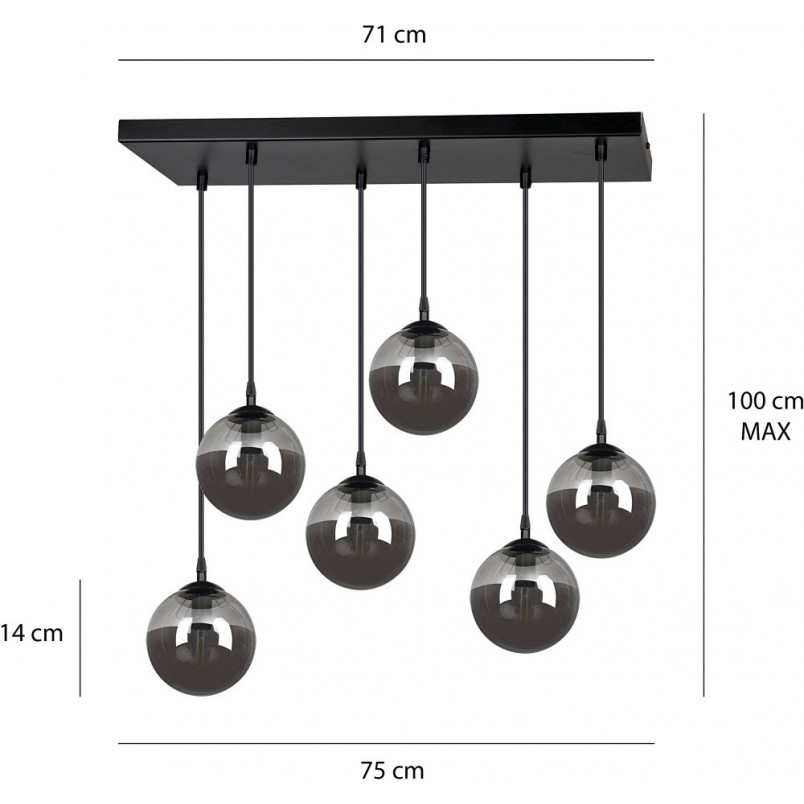 Lampa wisząca Cosmo VI - 6 punktów, szkło, Emibig