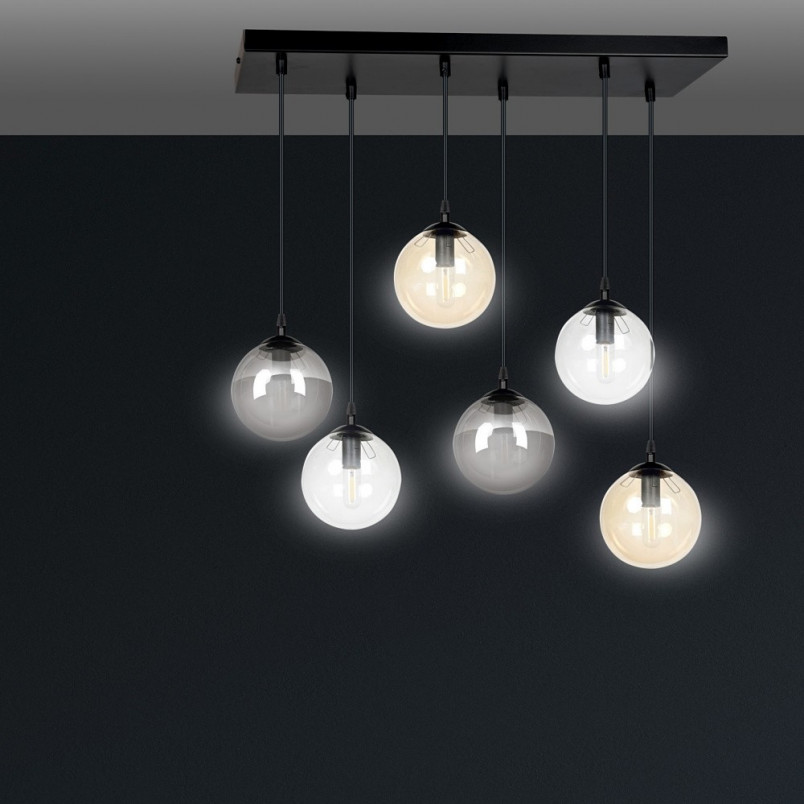 Lampa Cosmo VI - Szklane Kule, Grafitowo-Miodowa | Emibig