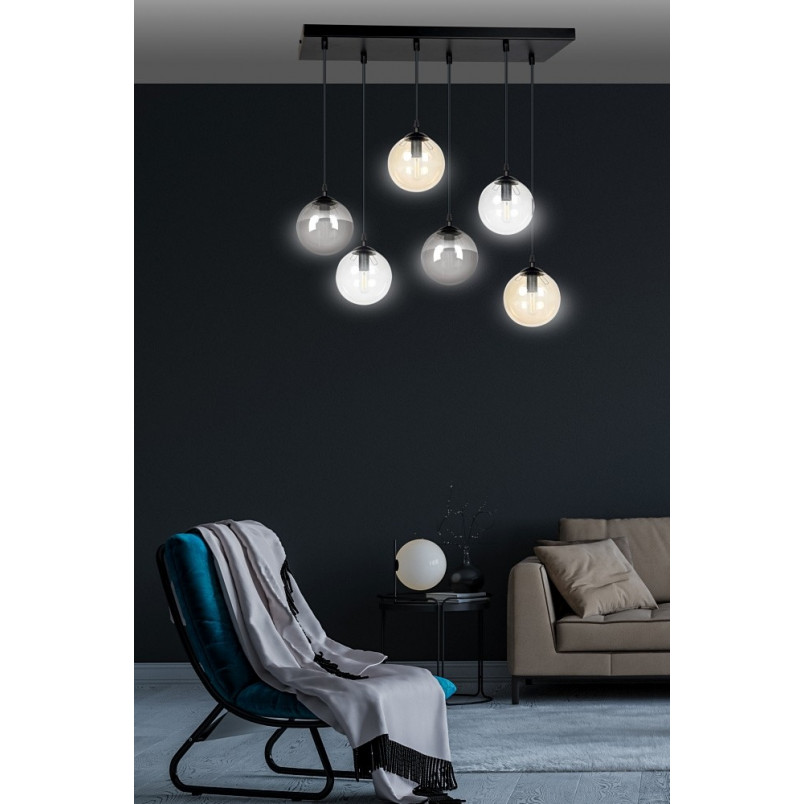 Lampa Cosmo VI - Szklane Kule, Grafitowo-Miodowa | Emibig