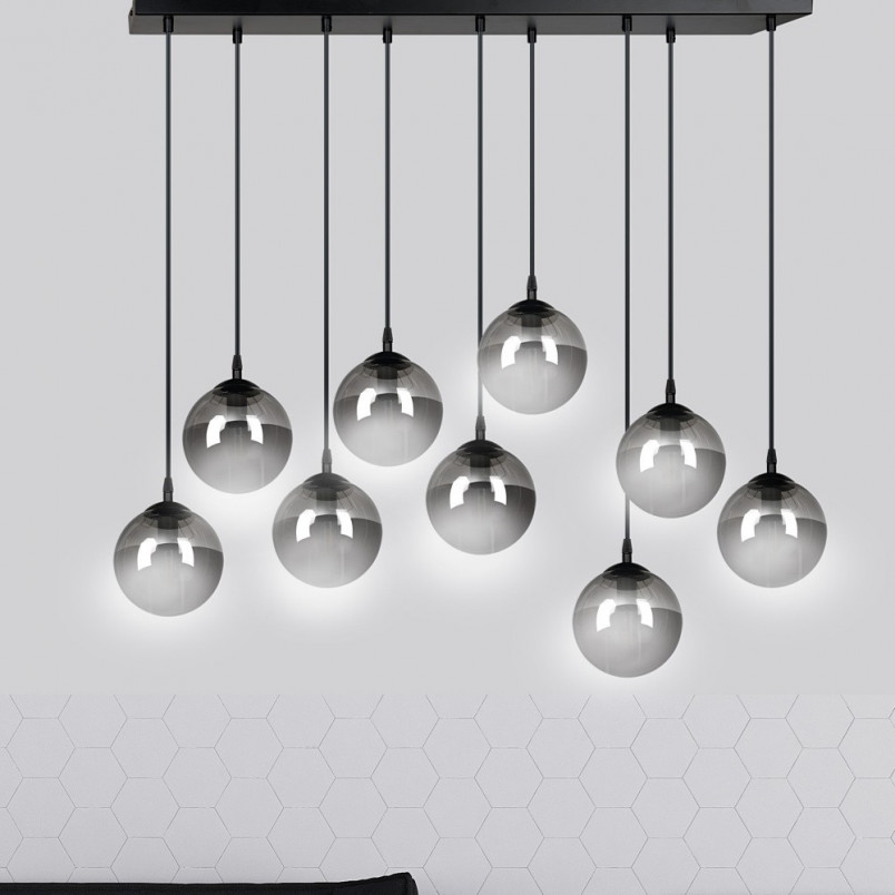 Lampa Wisząca Cosmo IX - Szklane Kule Czarno-Grafitowe | Emibig