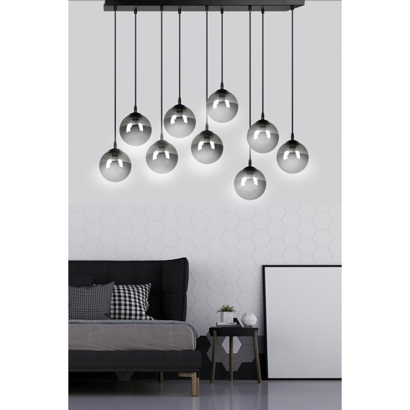 Lampa Wisząca Cosmo IX - Szklane Kule Czarno-Grafitowe | Emibig