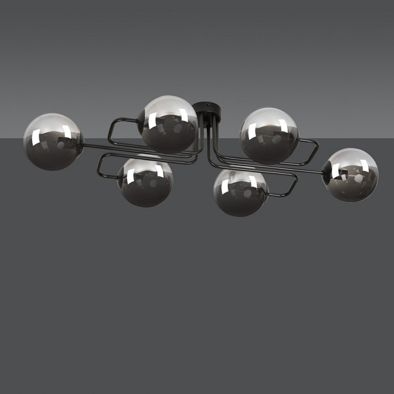Lampa Sufitowa Brendi 6A - Szklane Kule, Czarno-Grafitowa | Emibig