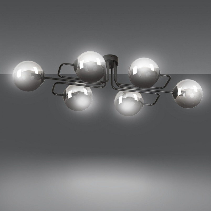 Lampa Sufitowa Brendi 6A - Szklane Kule, Czarno-Grafitowa | Emibig
