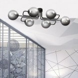 Lampa Sufitowa Brendi 6A - Szklane Kule, Czarno-Grafitowa | Emibig
