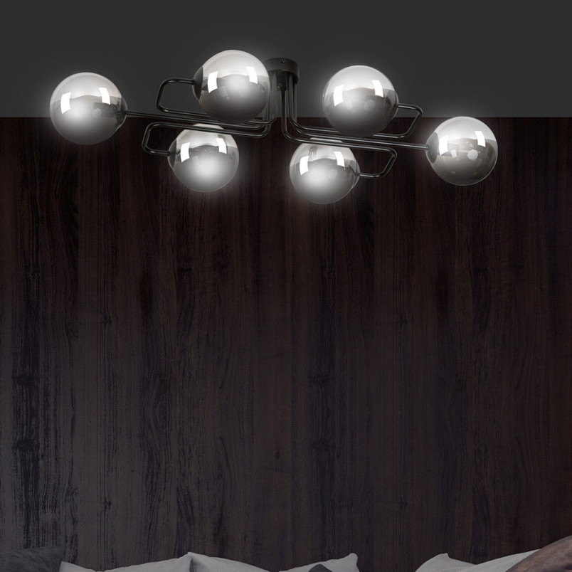 Lampa Sufitowa Brendi 6A - Szklane Kule, Czarno-Grafitowa | Emibig