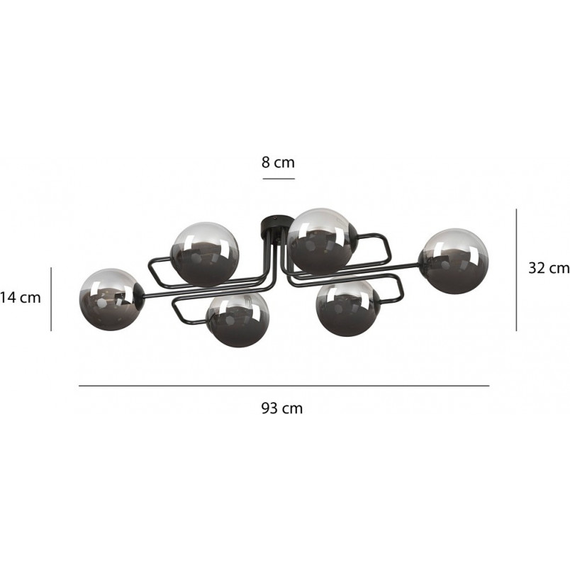 Lampa Sufitowa Brendi 6A - Szklane Kule, Czarno-Grafitowa | Emibig