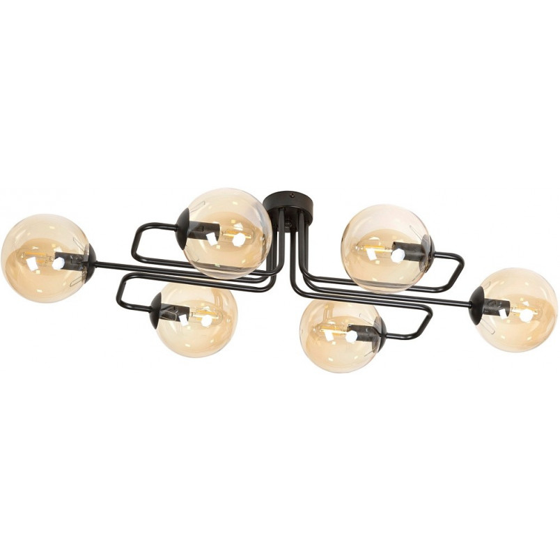 Lampa Sufitowa Brendi 6A - Szklane Kule, Miodowo-Czarna | Emibig