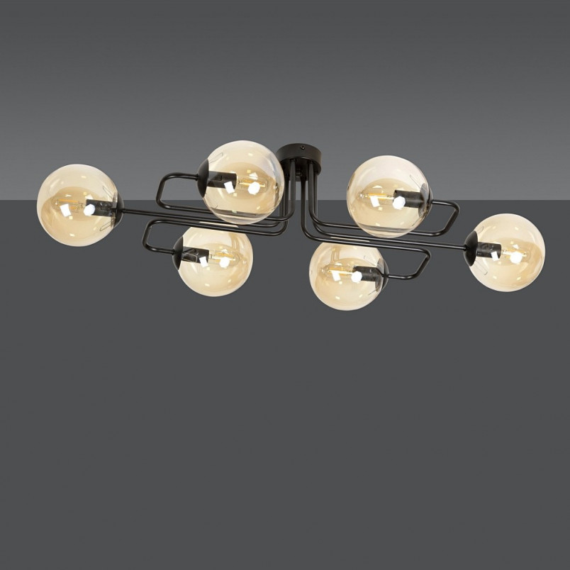 Lampa Sufitowa Brendi 6A - Szklane Kule, Miodowo-Czarna | Emibig