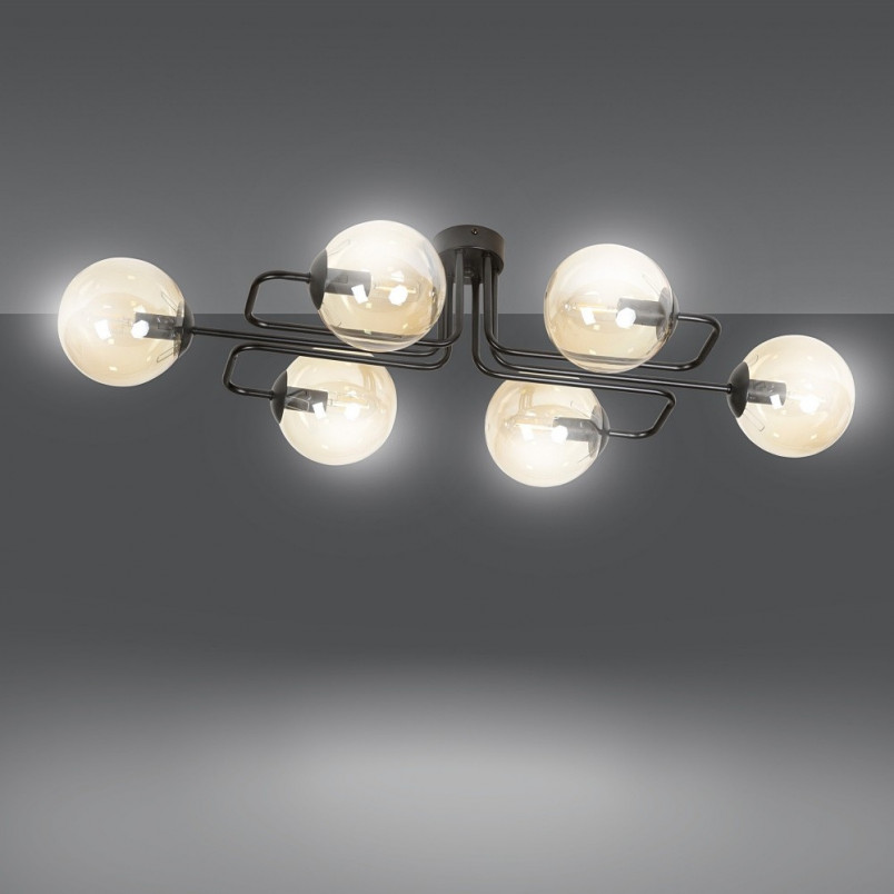 Lampa Sufitowa Brendi 6A - Szklane Kule, Miodowo-Czarna | Emibig