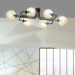 Lampa Sufitowa Brendi 6A - Szklane Kule, Miodowo-Czarna | Emibig