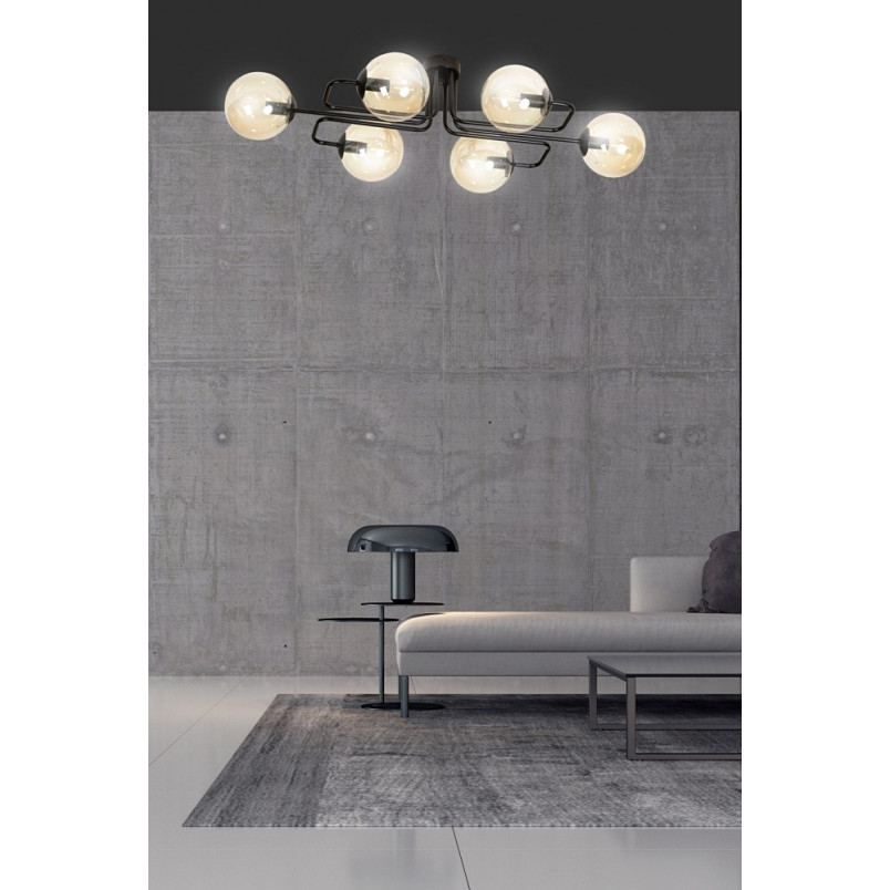 Lampa Sufitowa Brendi 6A - Szklane Kule, Miodowo-Czarna | Emibig