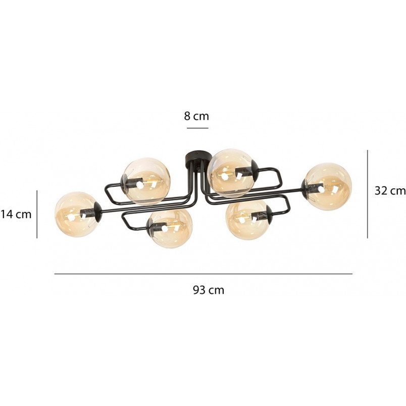 Lampa Sufitowa Brendi 6A - Szklane Kule, Miodowo-Czarna | Emibig