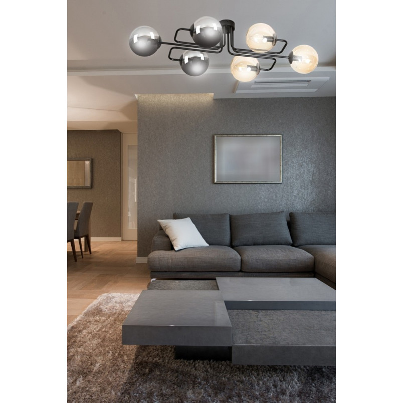 Lampa Sufitowa Brendi 6A - Szklane Kule, Grafitowo-Miodowa | Emibig