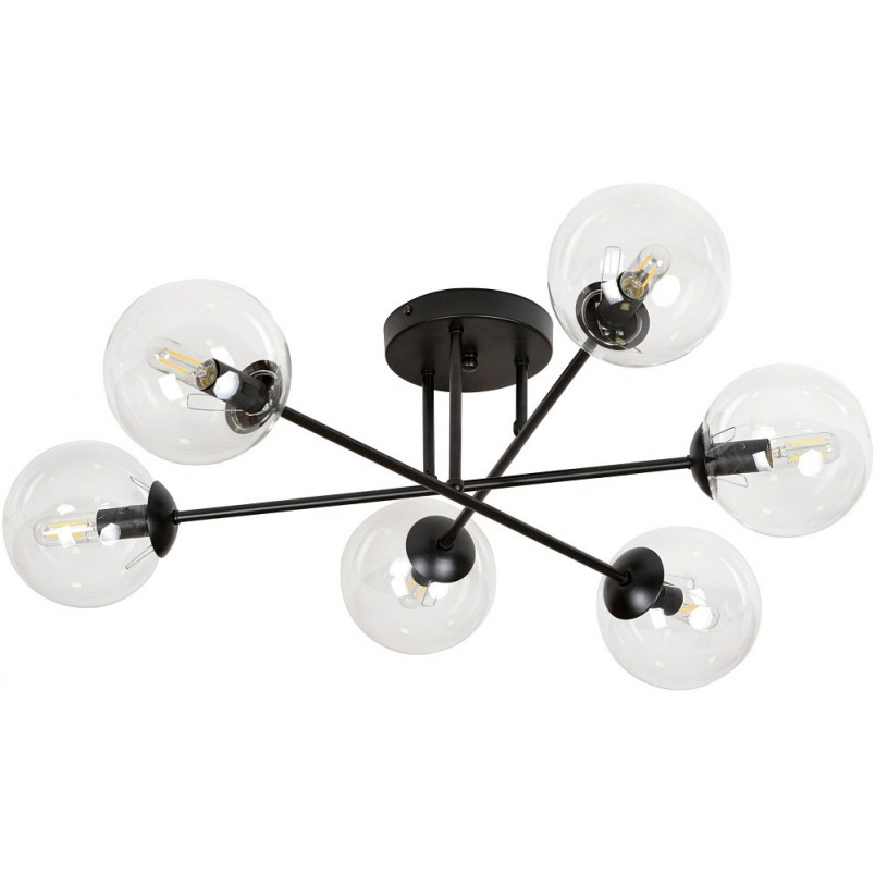 Lampa Sufitowa Brendi 6B - Szklane Kule, Czarno-Przezroczysta | Emibig