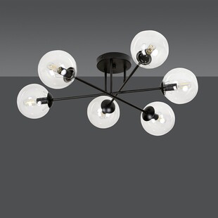 Lampa Sufitowa Brendi 6B - Szklane Kule, Czarno-Przezroczysta | Emibig