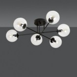 Lampa Sufitowa Brendi 6B - Szklane Kule, Czarno-Przezroczysta | Emibig