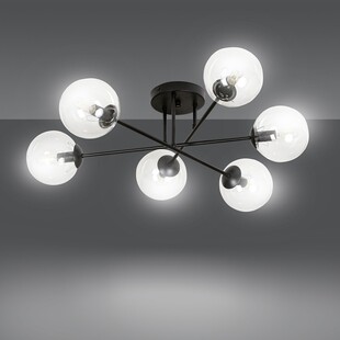 Lampa Sufitowa Brendi 6B - Szklane Kule, Czarno-Przezroczysta | Emibig