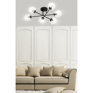 Lampa Sufitowa Brendi 6B - Szklane Kule, Czarno-Przezroczysta | Emibig
