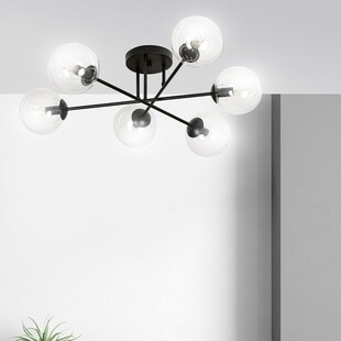 Lampa Sufitowa Brendi 6B - Szklane Kule, Czarno-Przezroczysta | Emibig