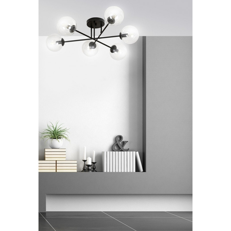 Lampa Sufitowa Brendi 6B - Szklane Kule, Czarno-Przezroczysta | Emibig