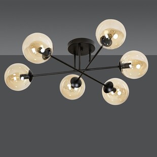 Lampa Sufitowa Brendi 6B - Szklane Kule, Miodowo-Czarna | Emibig