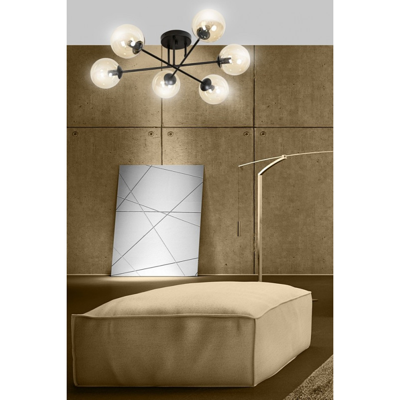 Lampa Sufitowa Brendi 6B - Szklane Kule, Miodowo-Czarna | Emibig