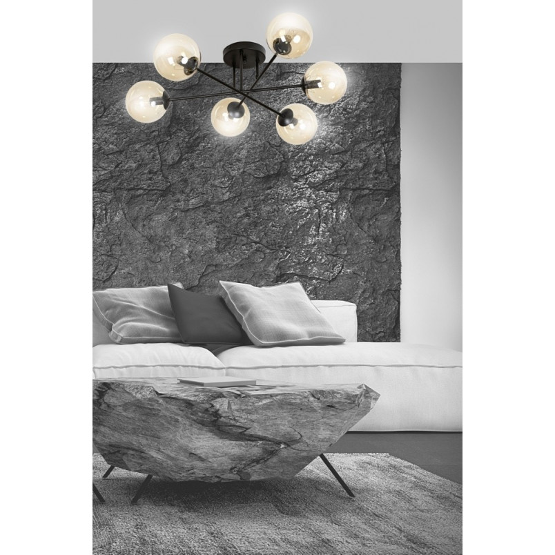 Lampa Sufitowa Brendi 6B - Szklane Kule, Miodowo-Czarna | Emibig