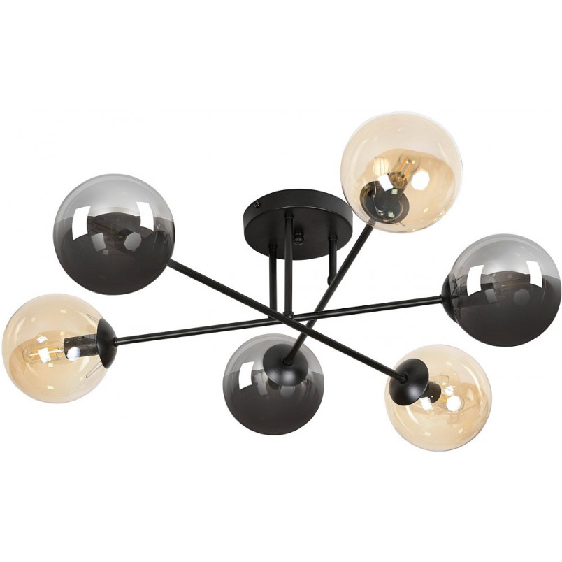 Lampa Sufitowa Brendi 6B - Szklane Kule, Grafitowo-Miodowa | Emibig